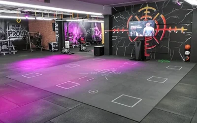 SKILLCOURT set-up in a modern fitness studio with neon lighting